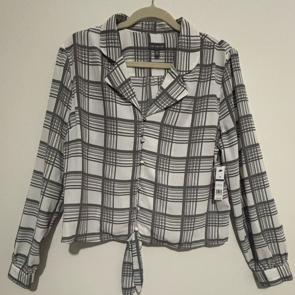 The Limited Brand Semi Sheer Plaid Top, size medium, new with tags